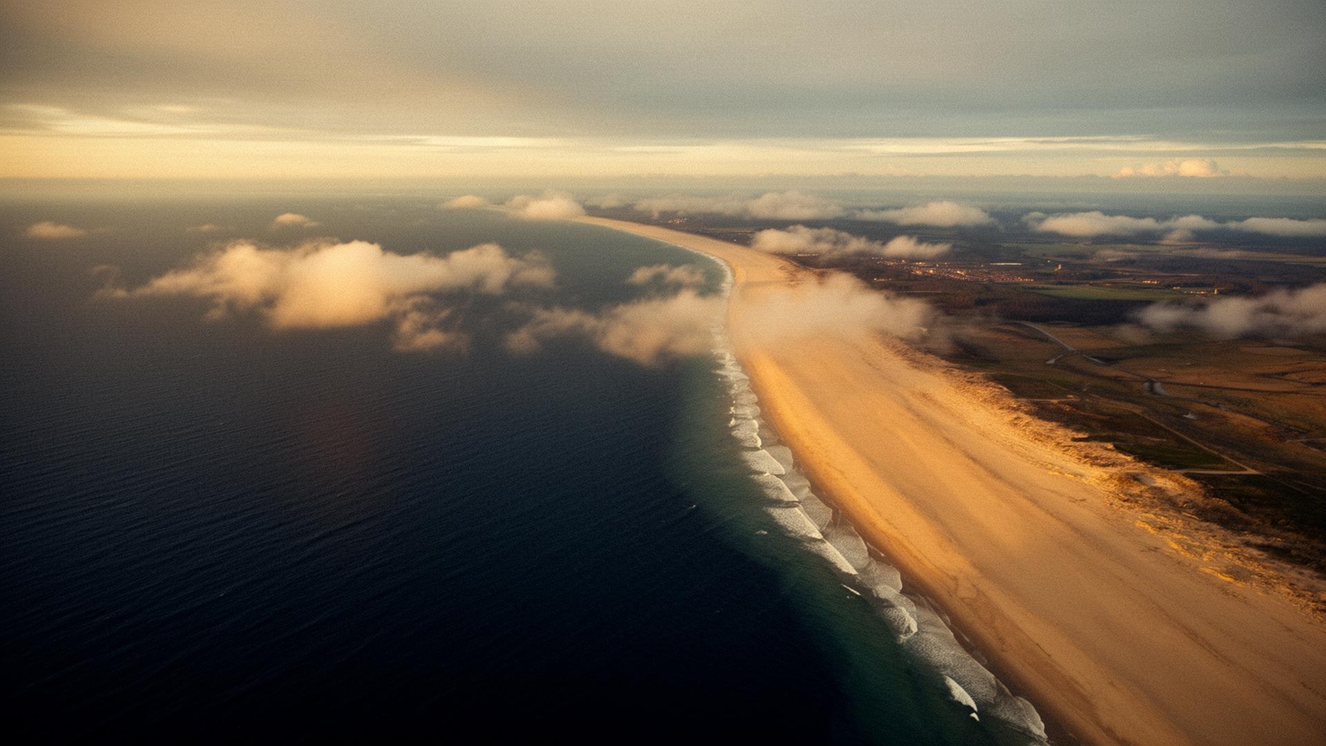 Aerial view of Danish coastline at golden hour